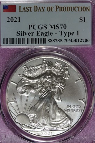 2021 PCGS MS70 TYPE 1 AMERICAN SILVER EAGLE #B51177