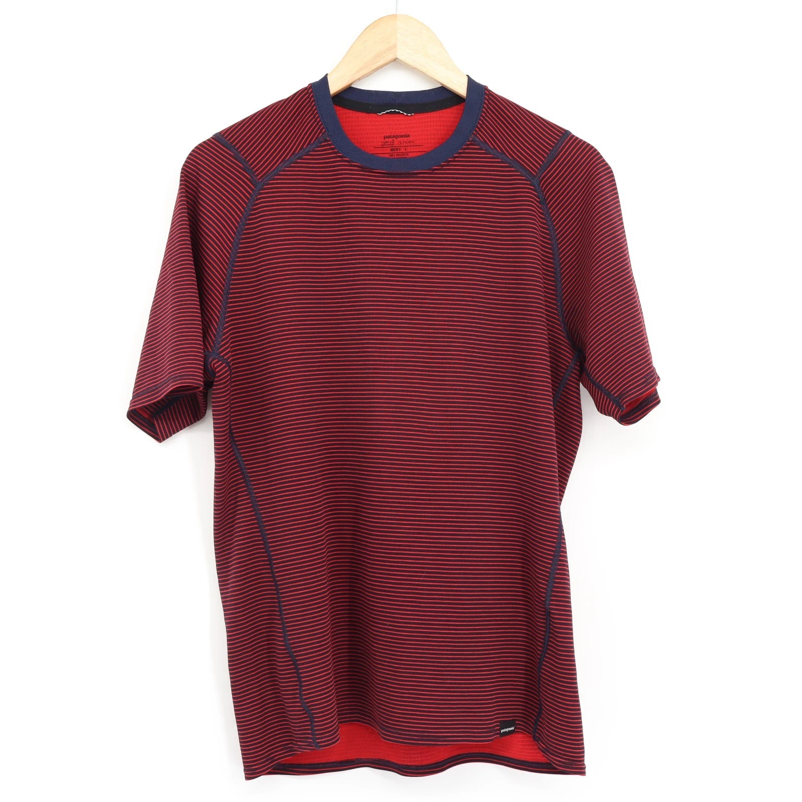 Patagonia Men's Capilene 2 Crewneck Short Sleeve Red Black Stripes Sz L