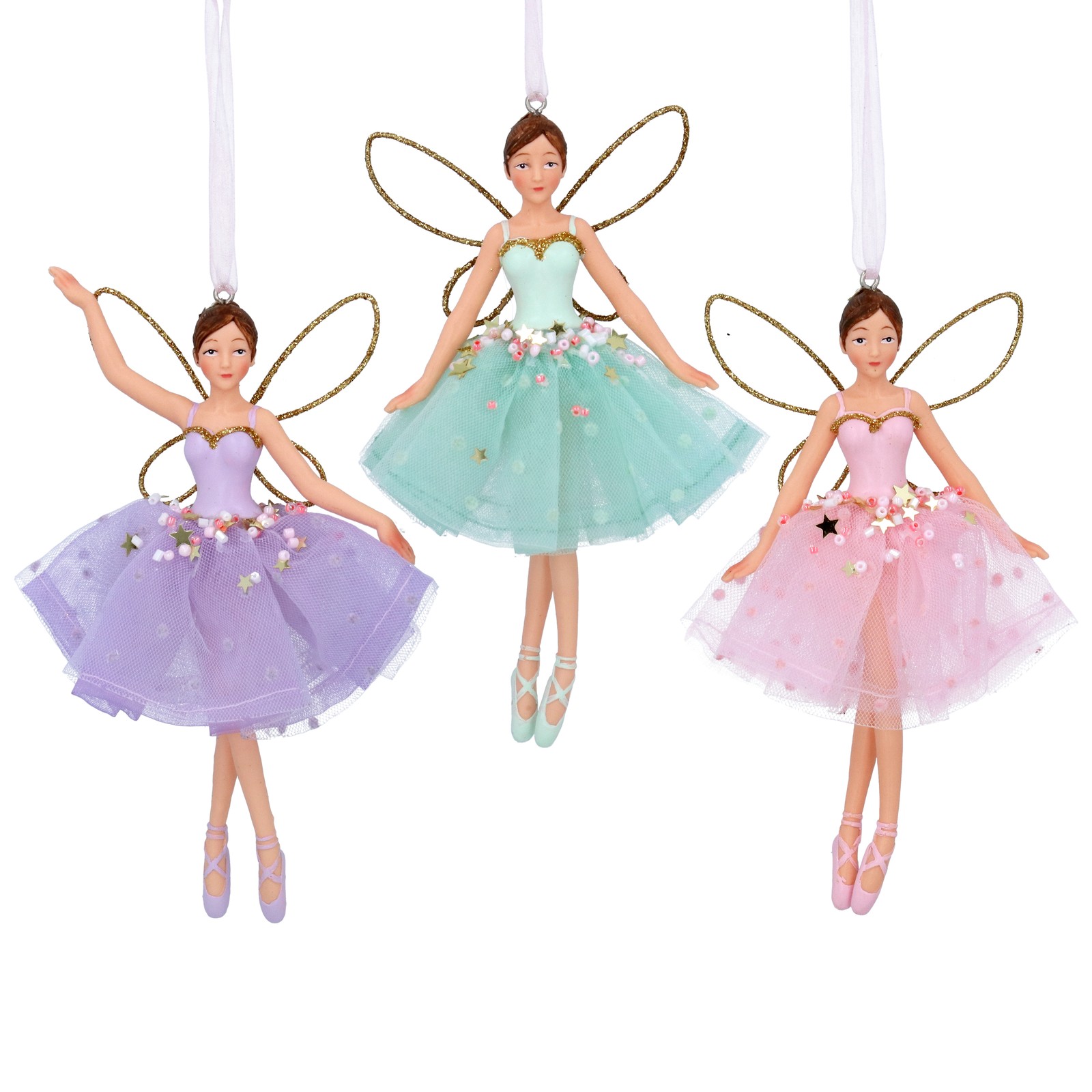 Ballerina Christmas Tree Decorations Gisela Graham Pastel Pink Lilac Mint Fairys