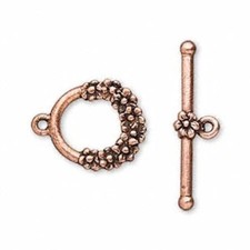 2 Sets Antiqued Copper Plated Pewter Floral Toggle Clasps / 16.5x15.5mm 