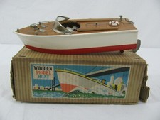 Vintage Japan Rico Battery Operated Wood Speed Boat Style 1 w/ Box Read 