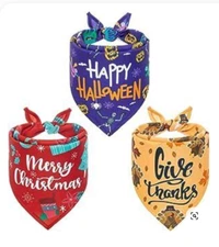 3 Pcs Holiday Dog Bandanas Adjustable Soft Pet Triangle Scarf