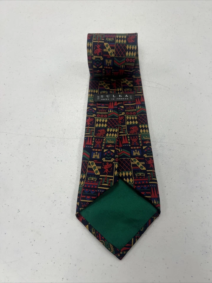 Gravata masculina Sulka multicolorida brasão de seda US$ 395 - Imagem 2 de 4