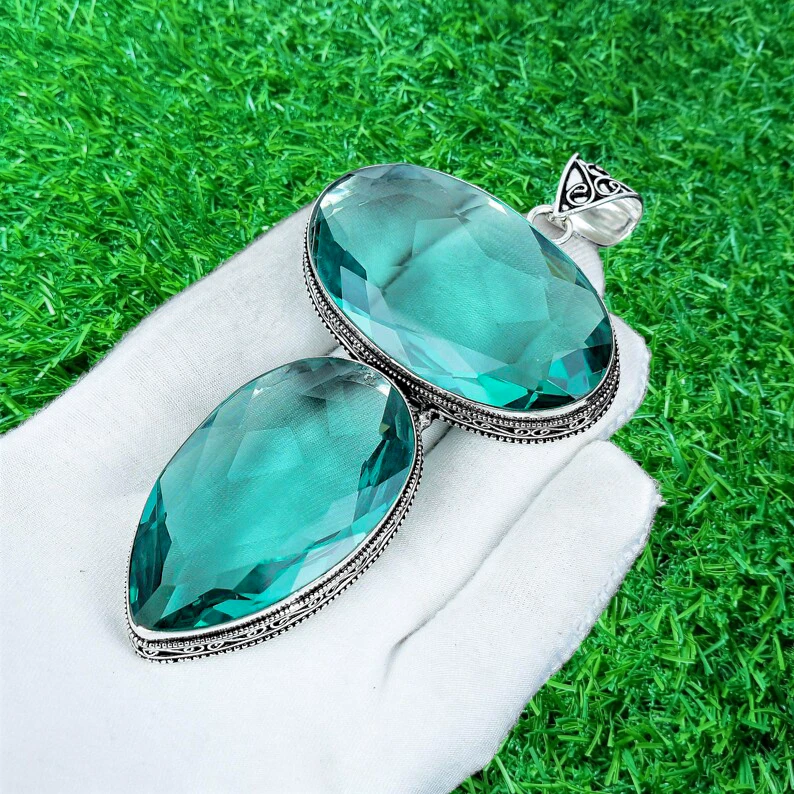 Colgante de Apatita Verde Colgante de Piedras Preciosas de Plata de Ley 925 Joyería Colgante Foto 2 de 4