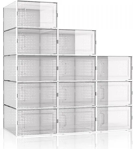 Stackable Shoe Storage Boxes, WAYTRIM 12 Pack Shoe Organizer for Closet Shoe Box