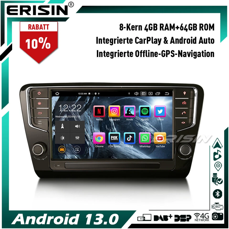 8-Kern 64GB Android 13 Autoradio GPS Navi für SKODA Octavia MK III  BT 5.0 DAB+ - Bild 2 von 4