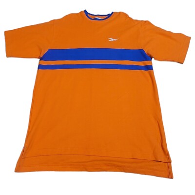 Vintage Reebok Wrap Around Stripe T-Shirt Size Large Orange Blue