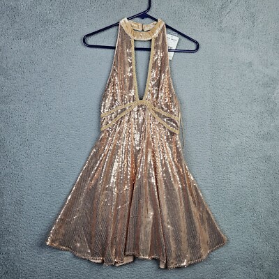 gold dress free people Free People Gold Pleated Mini Dress (SzXS) – The Thrifty Hippy main image 1