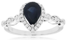 1.65CT DIAMOND  AAA SAPPHIRE 14KT WHITE GOLD PEAR SHAPE  ROUND ENGAGEMENT RING