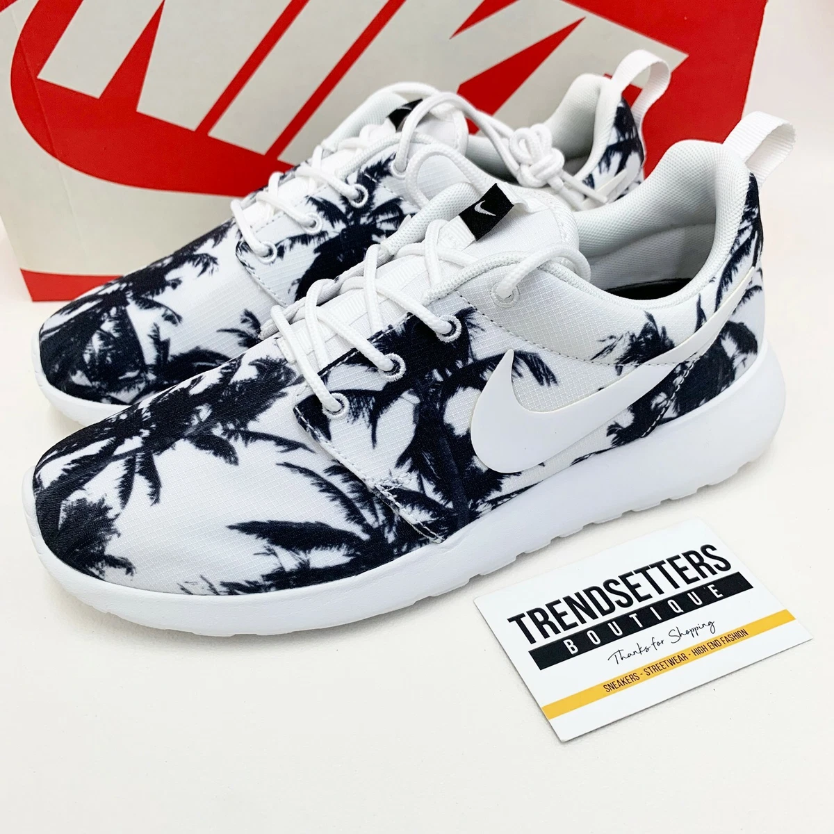 NIKE ROSHE RUN PALM TREE FLORAL WHITE BLACK WOMENS TRAINERS GS eBay