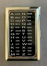 Phonetic Alphabet Vintage Image Cigarette Case w/ Built in Lighter Metal Wallet 