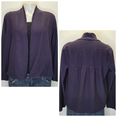 Eileen Fisher Navy Blue Viscos Peplum Ruffle Blazer Jacket Medium Petite MP