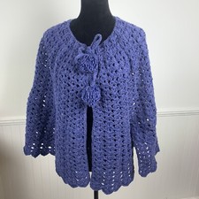 Vintage Ladies  Hand Crochet Navy Blue Cape