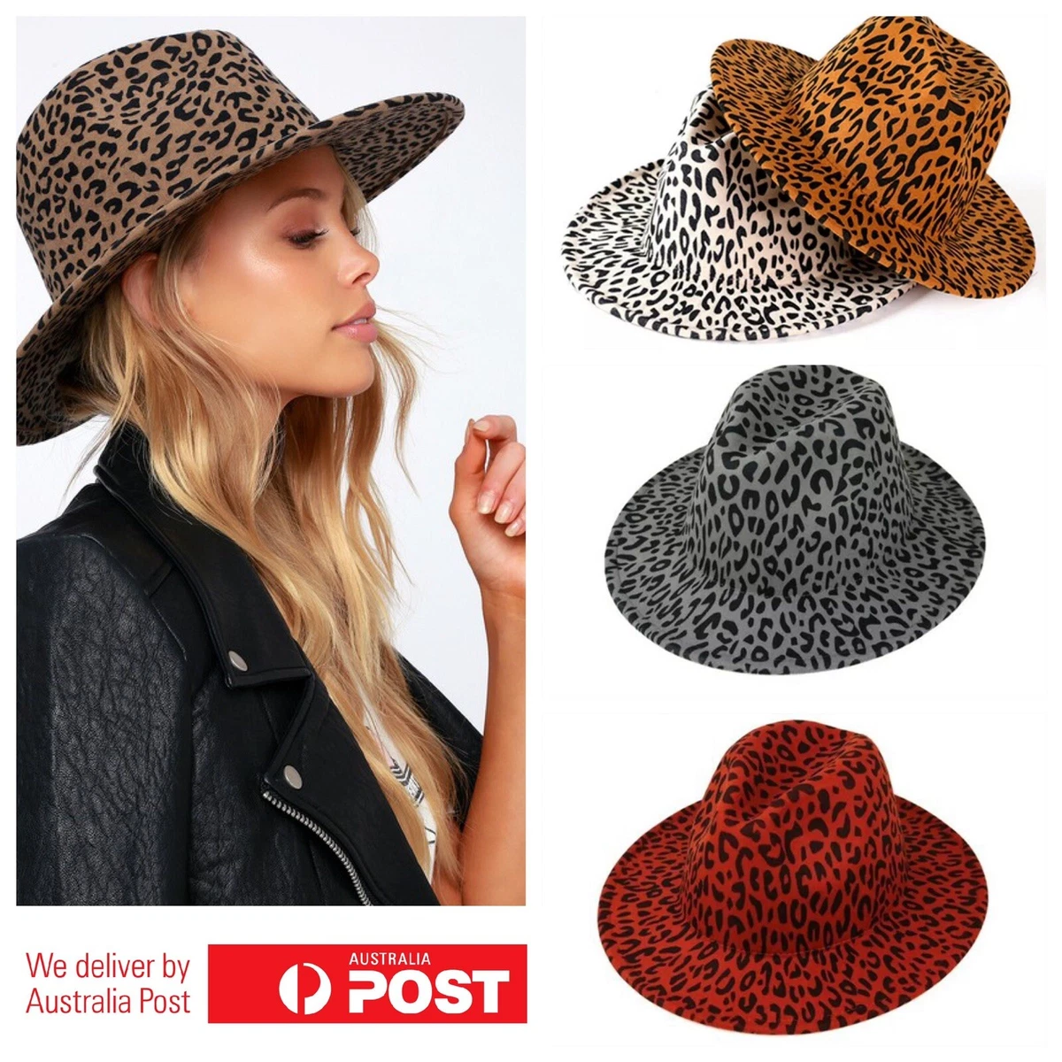 Fedora Hats Leopard Print Hat Festival Men Women Wide Brim Hats Sun Shade  Caps