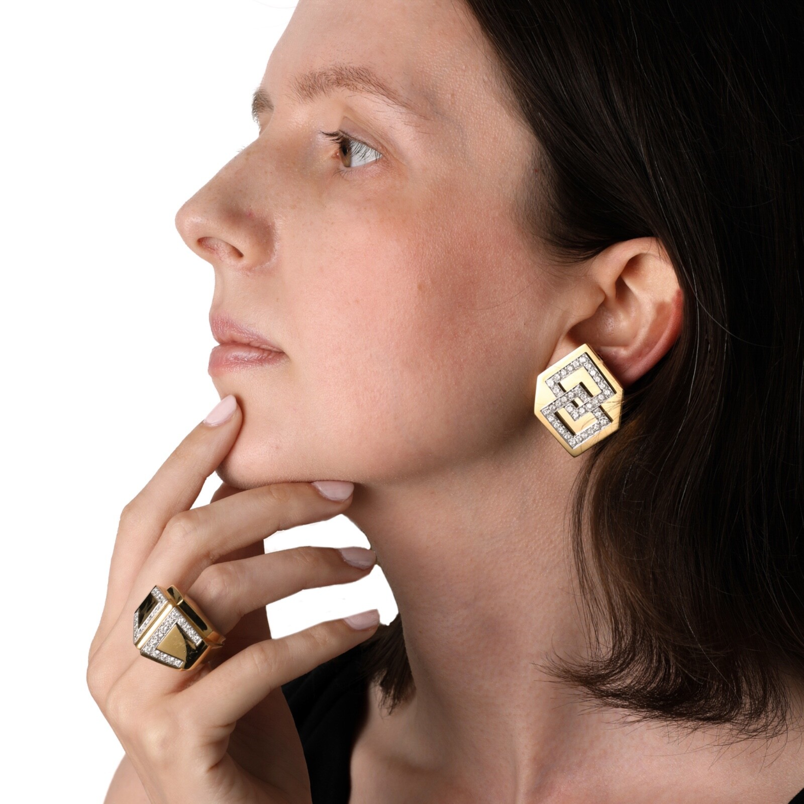 David Webb Geometric Interlocking Diamond Earring… - image 2