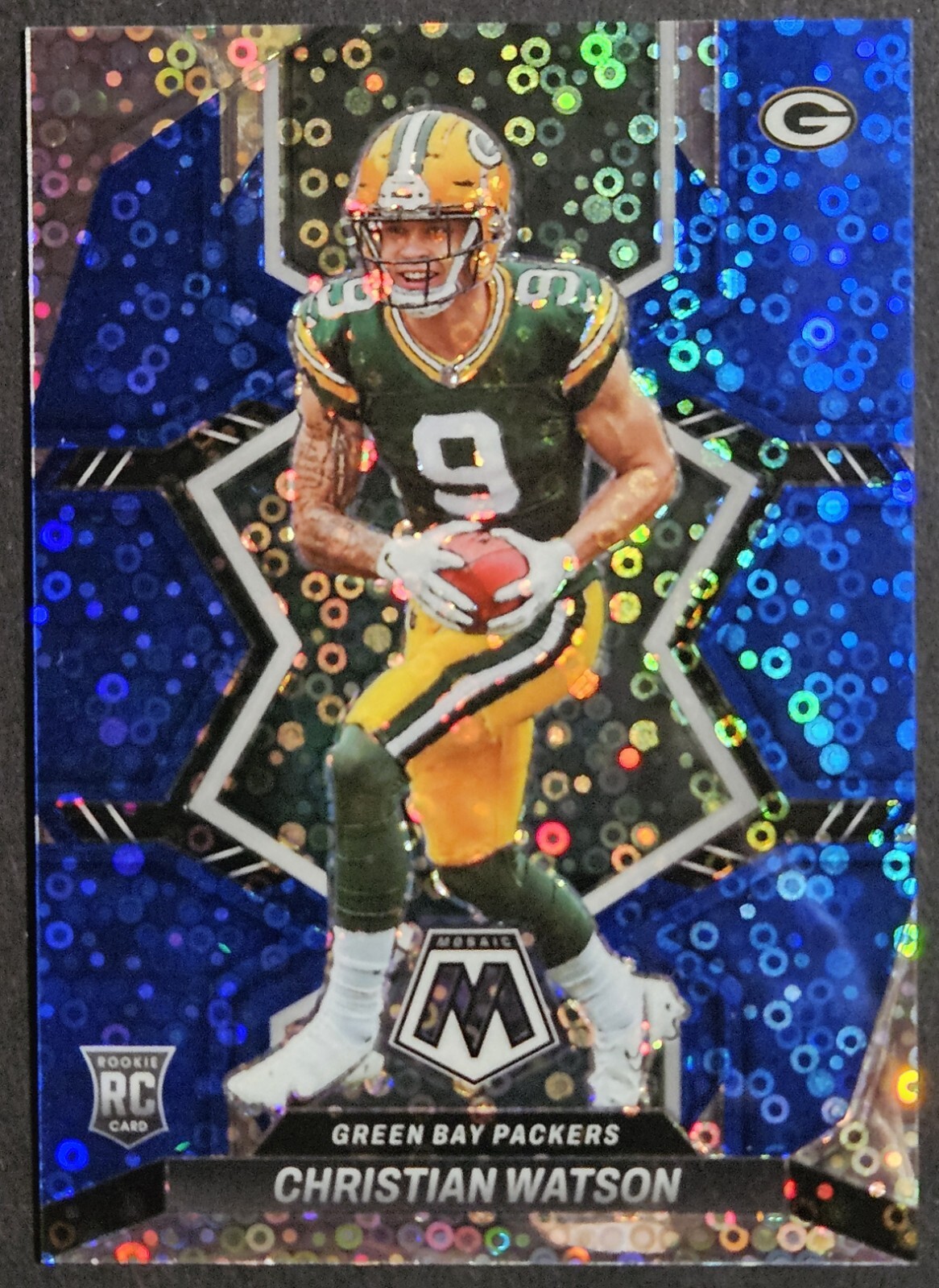 2022 Panini Mosaic No Huddle Blue Prizm #327 Christian Watson RC SP /75 Packers