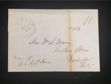 MS JACKSON STAMPLESS COVER C.1848 TO SECY OF WAR C/O JEFFERSON DAVIS, NO CONTENT