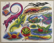 Tattoo Flash Single Sheet Print by Foose Frogs Lizards Iguanna Toad 11  X 14  