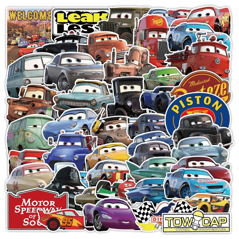 50pcs Waterproof Vinyl Stickers Disney Pixar Cars McQueen Luggage Phone ...