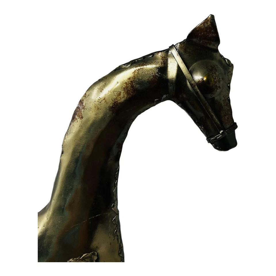 Arte metal cavalo escultura funky soldado 14" altura aço e latão cavalo estilizado - Imagem 4 de 4