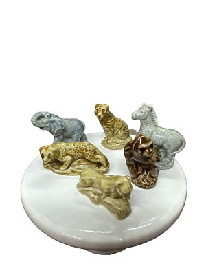 Wade Figurines Miniatures Lot Of 6 Animal Elephant Zebra Blue Display Craft Set