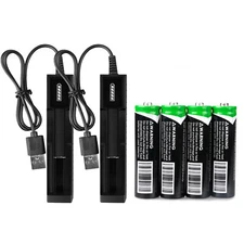 USB Single Charger & 3000mAh Rechargeable 3.7V Batteries f/ Headlamp Flashlight