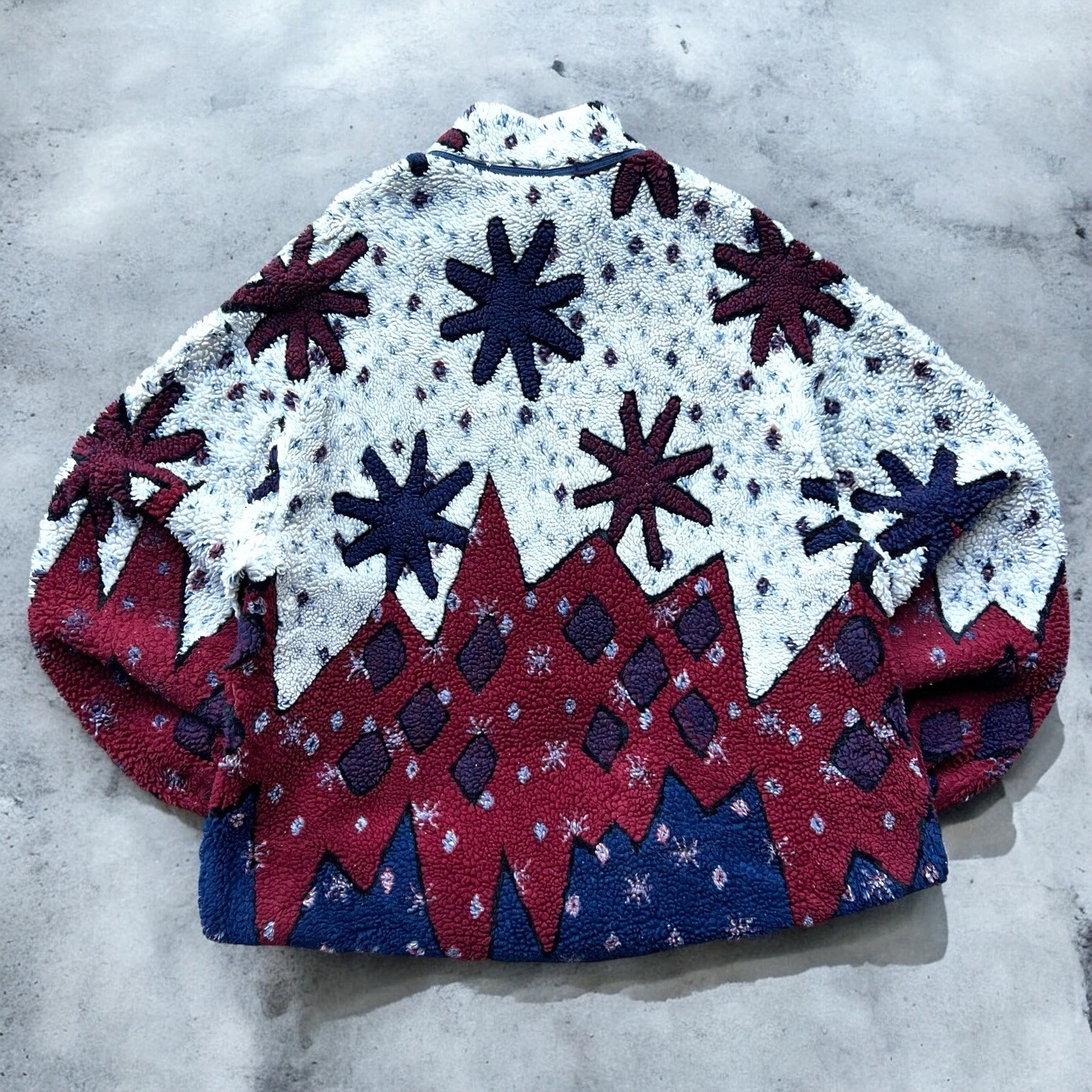 Vintage Winter Snowflakes Full Zip High Neck Multicolor Fleece Jacket Size XL
