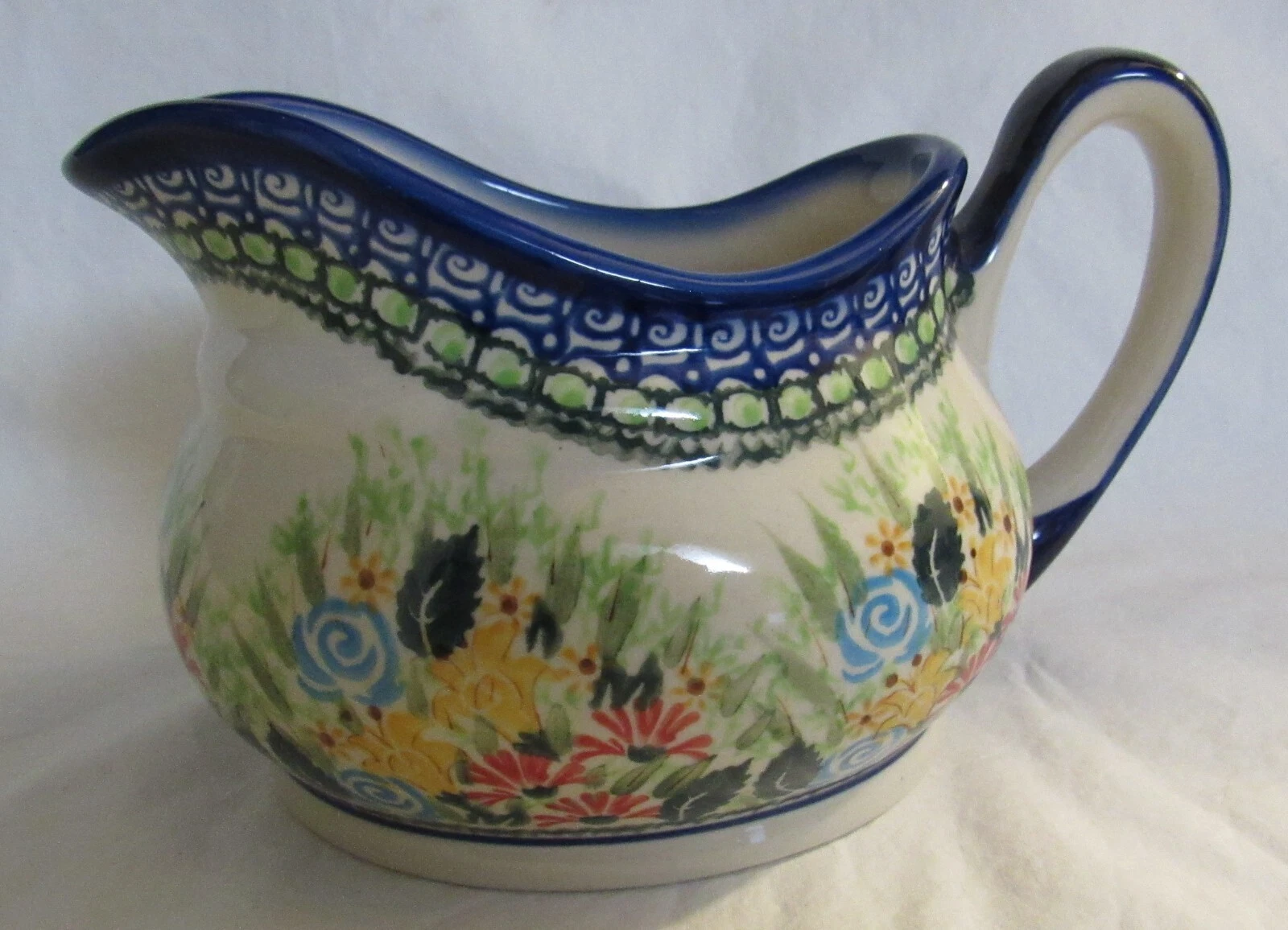 Boleslawiec Polish Pottery UNIKAT 1L Pitcher Water or Milk Jug "Blue Garden"