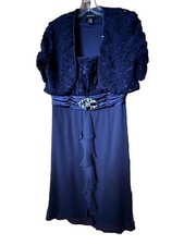 R M Richards Tapestry Midnight Blue 2 Pc Dress Size 10 Short Sleeves