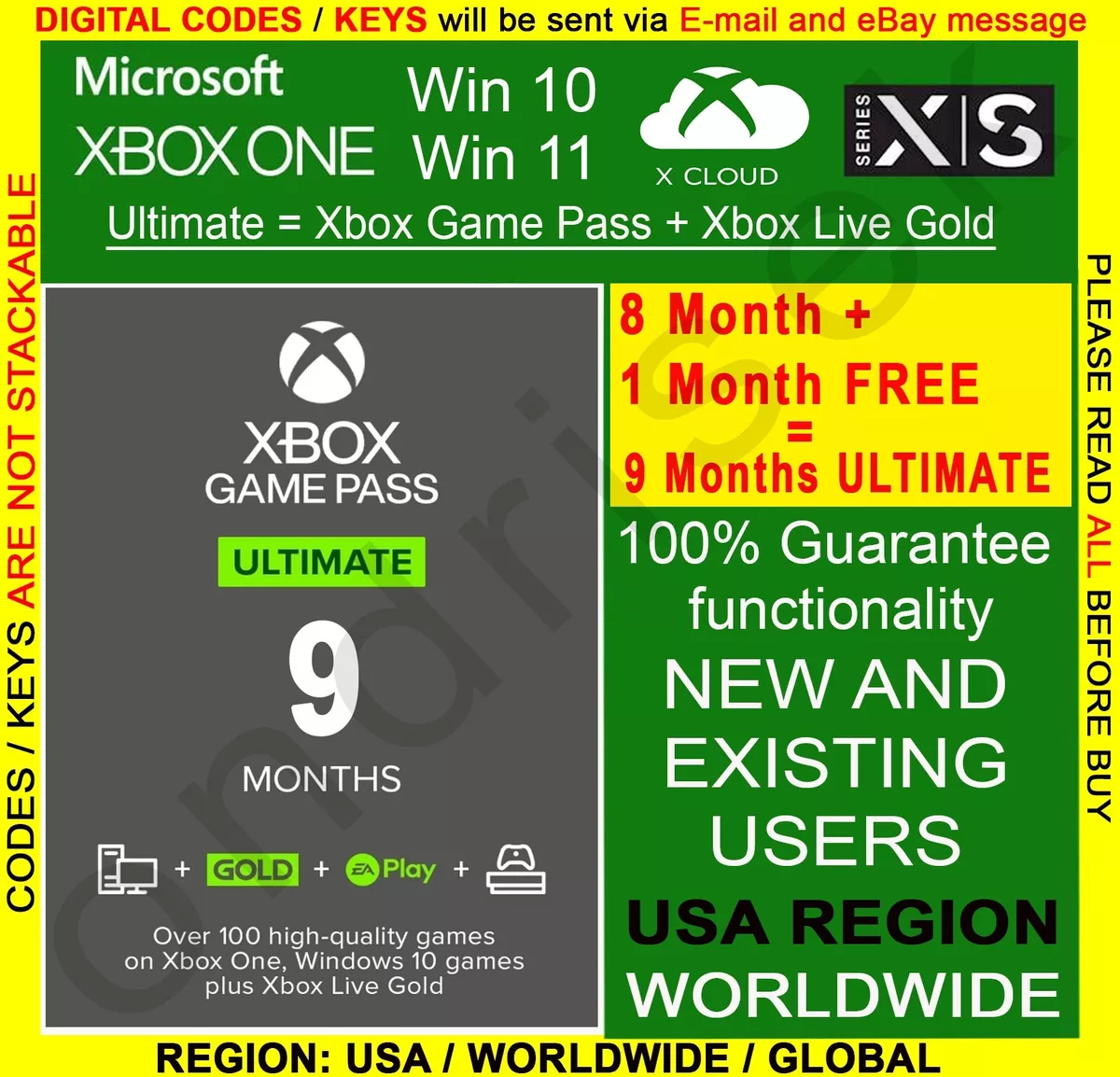 Xbox Game Pass Ultimate 9 Month + Live Gold + Game Pass, USA, GLOBAL  REGION