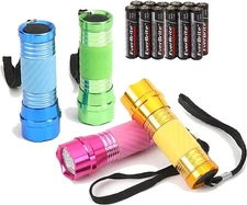EverBrite Mini LED Aluminum Flashlights, Glow in the Dark - 4 Pack, Multicolor