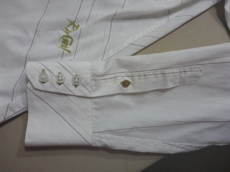 102 MENS EX-COND RIP CURL WHITE / CHOC STRIPED L/S SHIRT SZE XXL $100 RRP. - Image 4 of 4