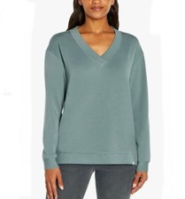 Orvis Women's V-Neck Dropped Shoulders Sweatshirt Blue Small Soft Casual Comfy