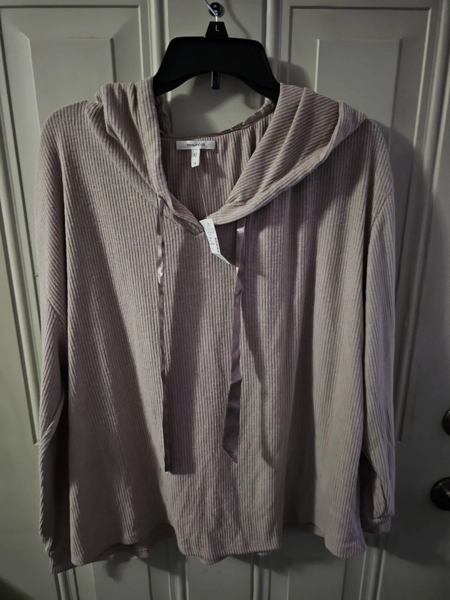 Maurice s NWT Women s ribbed ribbon drawstring hoodie top 1x Mauve light pink