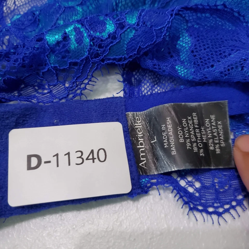 Ambrielle Women Bra Large Blue Lace Bralette Wireless Unlined Adjustable Straps - Image 4 of 4