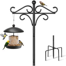Adjustable Bird Feeder Pole Stand, 92" Outdoor Garden Feeding Station with Hooks