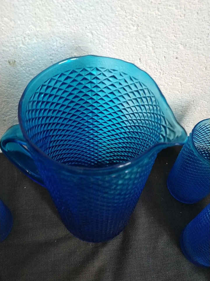 Ancien Service à Orangeade + Service À Eau Carafe Picot Bleu Vintage Liv Offerte - Photo 4/4