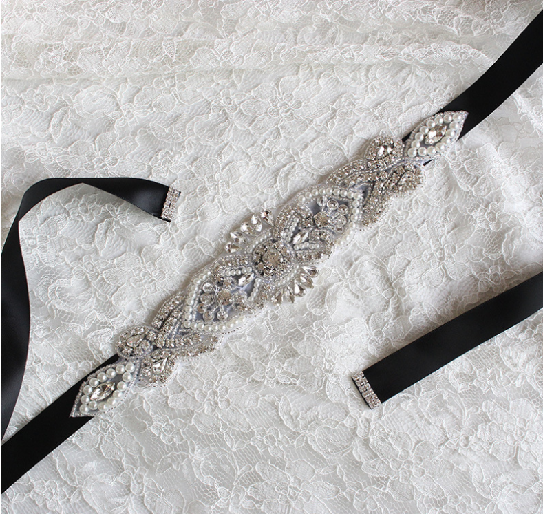 Vintage Crystal Bridal Sash Rhinestone Pearl Beaded Wedding  display picture 3