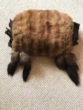 Brown MINK Muff with Tails Chocolate Brown Satin lining and Ruffled Trim