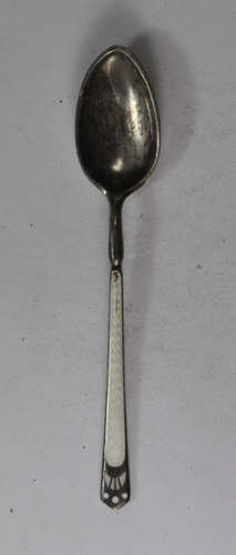 Sterling Silver Swedish White Iridescent White Enamel Spoon 4" - Picture 2 of 4