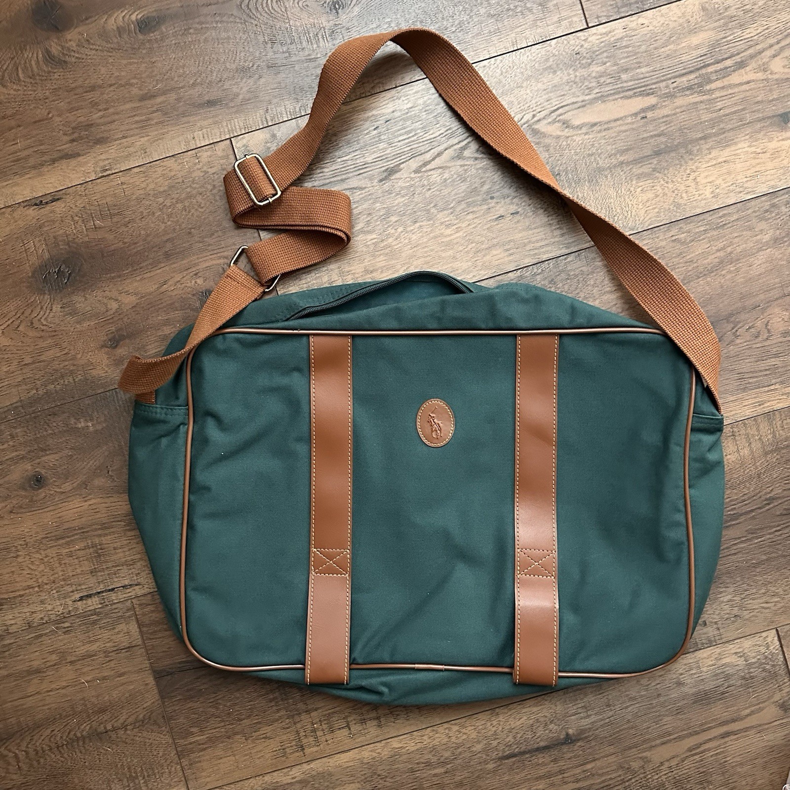 Vintage Polo Ralph Lauren Green Large Duffle Bag Canvas Weekender Travel Clean