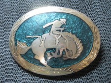 LARGE WESTERN BUCKING BRONCO COWBOY BELT BUCKLE VINTAGE RARE HANDMADE 1980s 