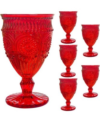 6 PCS Christmas Wine Glasses,Christmas Glasses Drinkware,Christmas Red