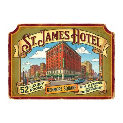 Luggage Label Sticker, Boston Massachusetts, Retro Exclusive Design 5'' x 7''