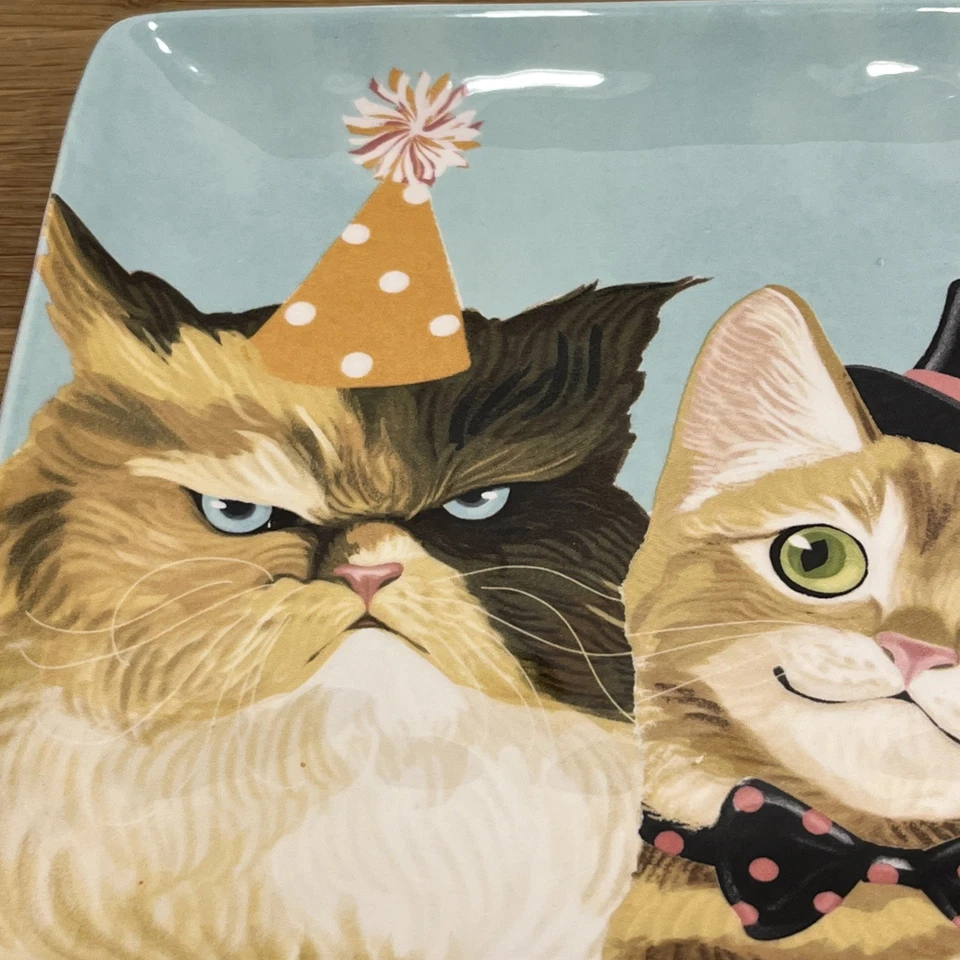 Bandeja para servir PIER 1 One Cats “Party Cats” Ironstone rectangular plato de 14" x 8" Foto 2 de 4