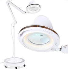 LightView Pro 6 Wheel Rolling Base Magnifying Floor Lamp - Magnifier Bright LED