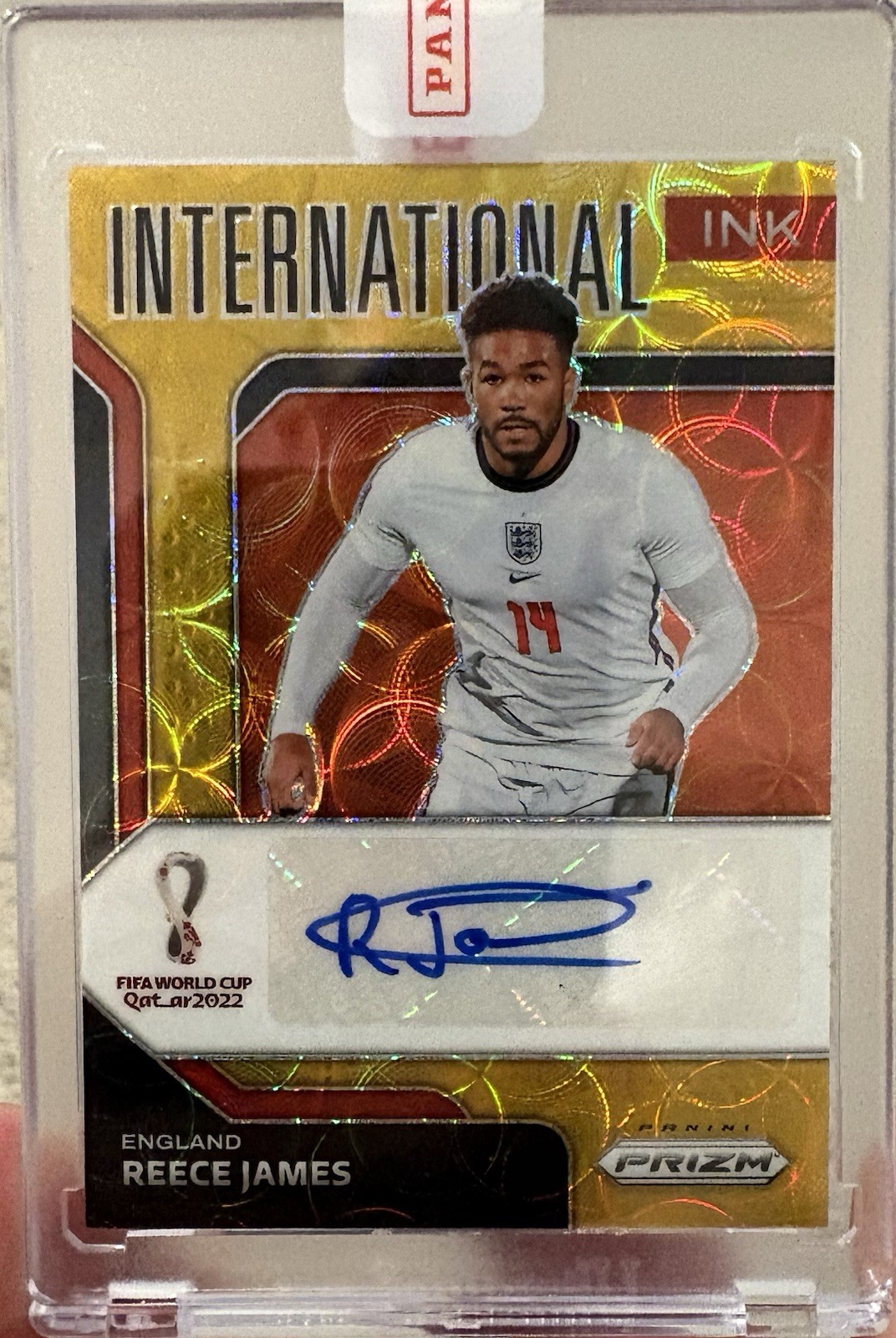 2022 Panini Prizm FIFA Reece James #I-RJA International Ink Choice Gold Auto /10
