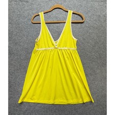 Vintage Yellow Nylon Babydoll Nightgown Lace Trim Empire Waist Chemise Large 60s