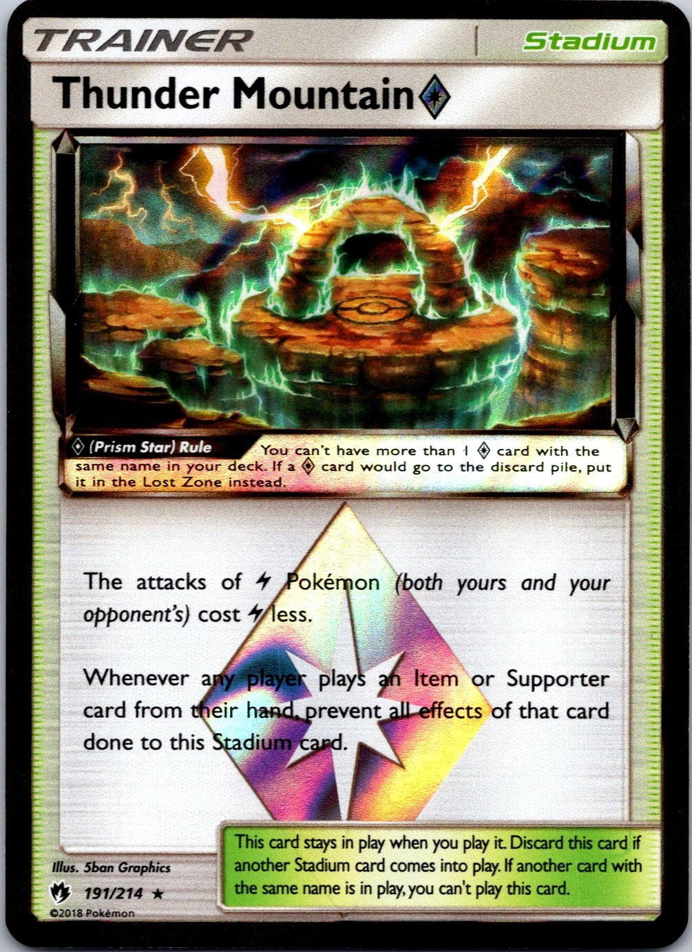 Thunder Mountain Prism Star 191/214 Sm-Lost Thunder Holo NM