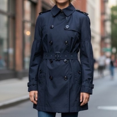 Burberry Classic Double Breasted Trench Raincoat Iconic Navy Polyamide SZ 4